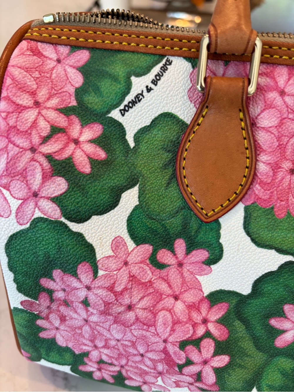 Dooney & Bourke Pink Floral Satchel with Tan Trim CT - Picture 3 of 10